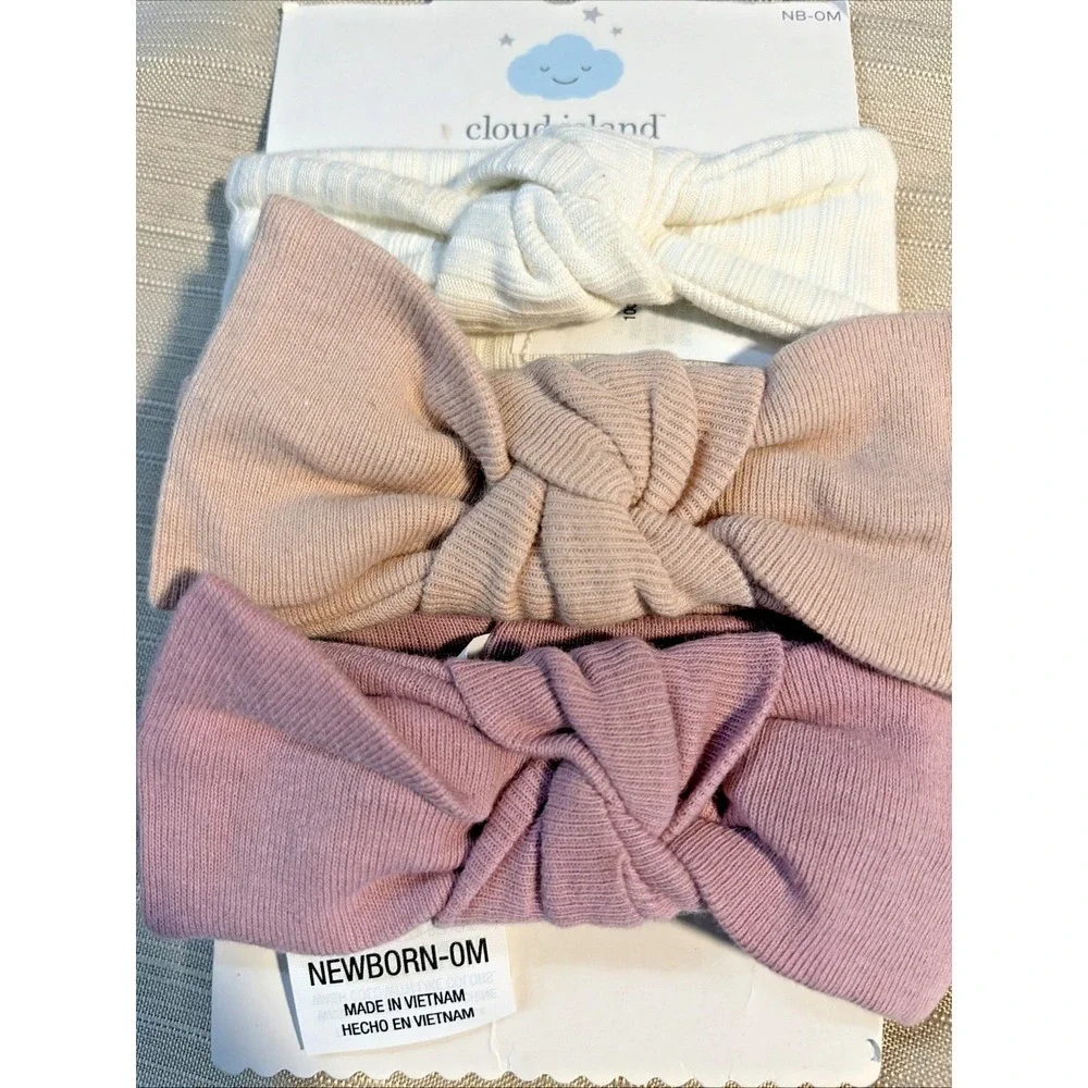 Cloud Island Little Girl Newborn Headwraps - 3-pack